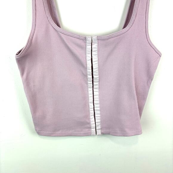 Abercrombie & Fitch Ribbed Crop Top Pink Corset Closure S - Picture 2 of 7